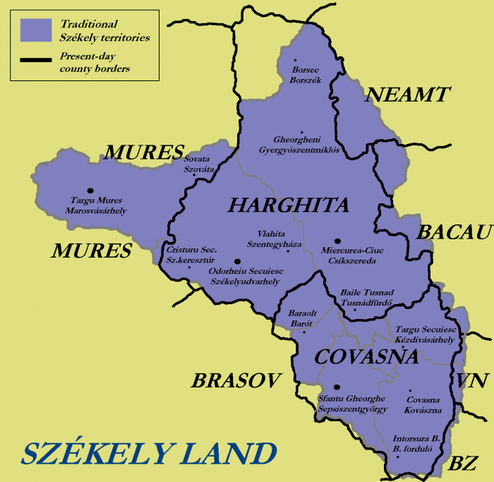 Map of Székely lands
