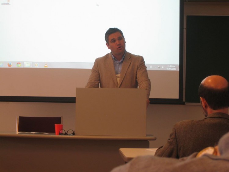 Christopher Adam (Carleton) presenting on the history of Hungarian diaspora policy. 