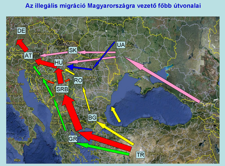 This map, produced by Hungary's Office of Immigration and Citizenship, shows the flow of migrants arriving in Hungary. 