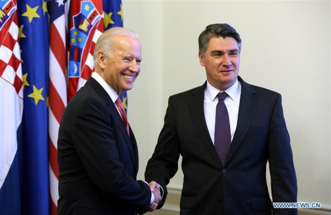 US Vice President Joe Biden and Croatia's Prime Minister Mr. Zoran Milanovic on November 25 in Zagreb.