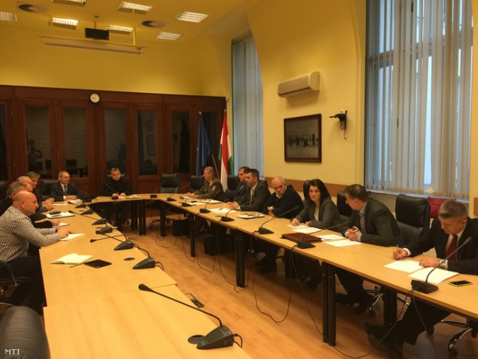 A photo released by the State News Agency from the early morning emergency meeting of Hungary's National Security Committee's working group. Photo: MTI.