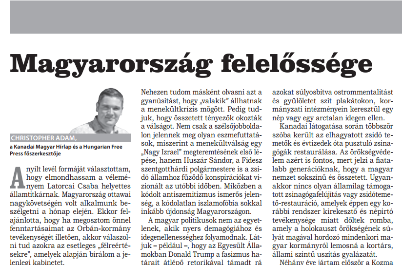 The screen capture of the print version of my piece in Wednesday's Népszava. 