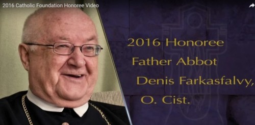Cistercian Father Abbot Denis Farkasfalvy receives Catholic Foundation award.