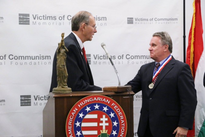 Mr. Koszorus (left) with Republican Congressman Chris Smith who compared Viktor Orbán to President Ronald Reagan.