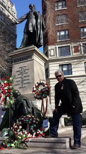 New York Jobbik leader Mr. Baumeister at the Kossuth statue.