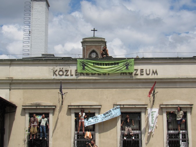 Pro-democracy demonstrators occupy the Hungarian Technical and Transportation Museum on June 28th. Photo: C. Adam