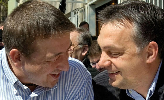 Orban and his old friend and main anti-Semitic journalist, Zsolt Bayer, having fun.