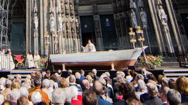 Cardinal Woelki in Cologne, Germany is using a refugee boat as a pulpit.
