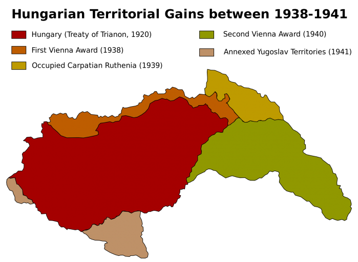Hungary's territorial gains in World War II, as an ally of Nazi Germany. 