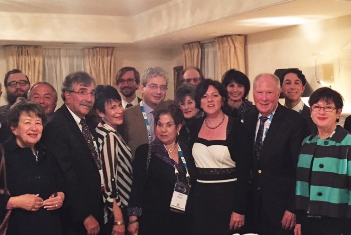Ambassador Szemerkényi (in white blouse) with AJC officials in June 2015. In the far left corner Mr. Dániel Bodnár and Mr. Ferenc Olti