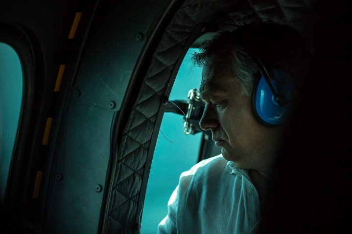 Prime Minister Viktor Orbán in a helicopter, inspecting the border between Hungary and Serbia from above. Photo: Facebook.