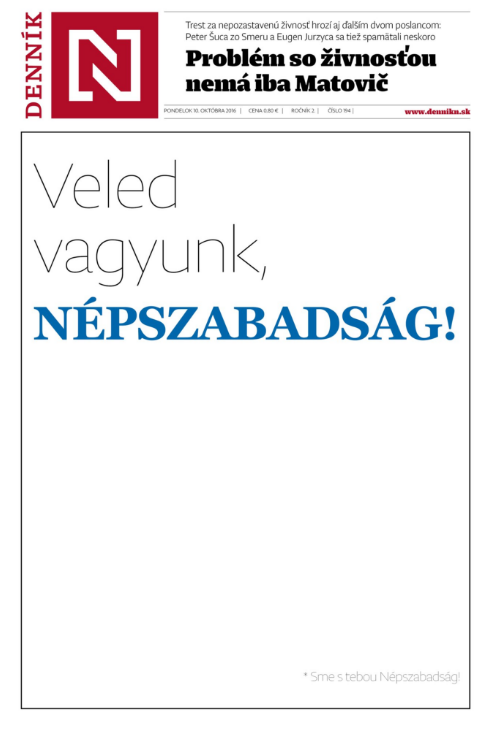 The cover page of Slovakia's Denník N on Monday. 