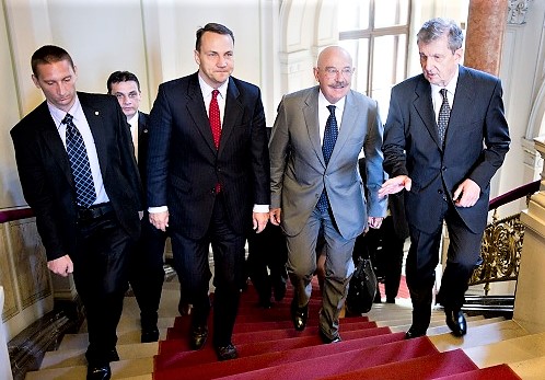 2010 - Radoslaw Sikorski (second from left) Polish and János Martonyi (third from left) Hungarian foreign ministers.  Not friends anymore.