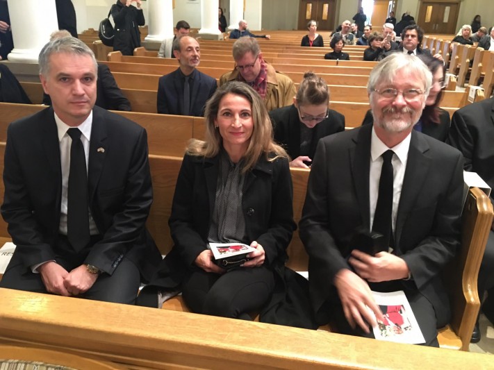 Tamás Széles Hungary’s Consul General in Los Angeles (far left) at Zsa Zsa’s funeral mass.
