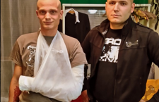 The victim of the attack in Kőbánya (left) standing with another skinhead, who happens to be Béla Incze, vice president of the Sixty-Four Counties Youth Movement.