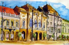 Debrecen / Watercolour painting by Miklós Fülöp.