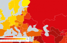 Mapping corruption: the deeper the red, the greater the scope of corruption. Hungary is marked with "HU" and is orange in colour. Source: Transparency International.