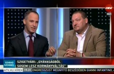 Viktor Szigetvári (left) vs Szilárd Németh (right) debating on ATV.