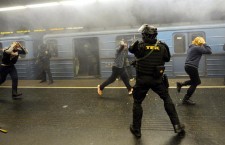 Simulated terrorist attack in a Budapest metro station.