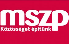 MSZP's party logo, with the slogan "we are building community."