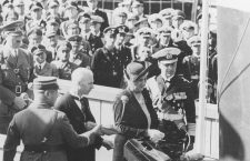 Madame Horthy inaugurates the ship, Hitler is watching far left.