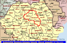 The red boundary marks what forms historic Székelyföld (Szerklerland), namely the counties of Kovászna, Hargita and Maros. The first two have large Hungarian majorities.