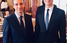 Hungary’s Mr. Tristan Azbej (left) claims that he discussed a “joint US-Hungarian humanitarian action” with Jared Kushner.  The White House didn’t confirm.